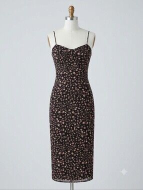 No Comment Romantic Rose Print Midi Slip Dress - Coquette / Cottagecore - Size S